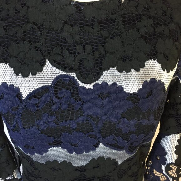 New! Stage of Playlord Dress Sz 1 US 6/S Womans Navy Black Lace 3/4 Bell Sleeve - Picture 14 of 14